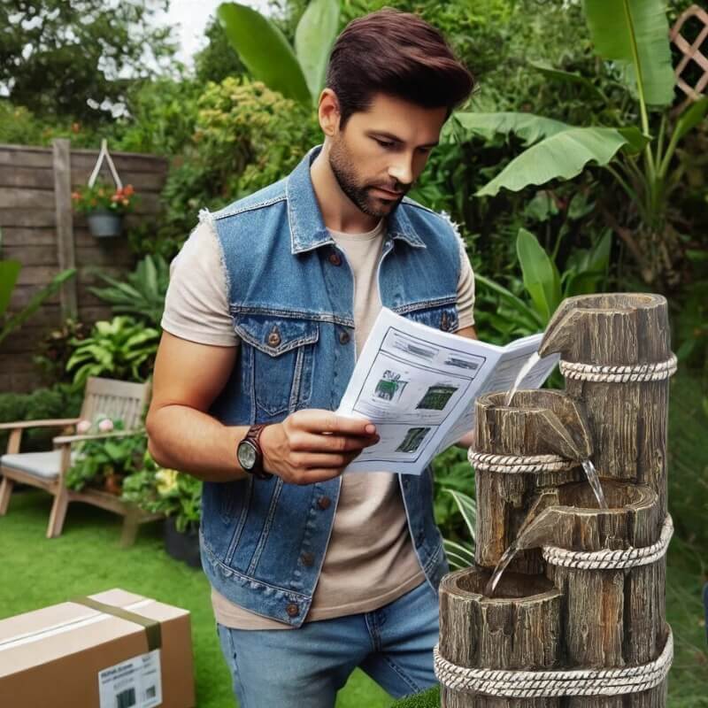 Dekorační fontána v dřevěném a elegantním stylu